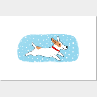 Snow Dog Holiday | Cute Jack Russell Terrier Puppy Posters and Art
